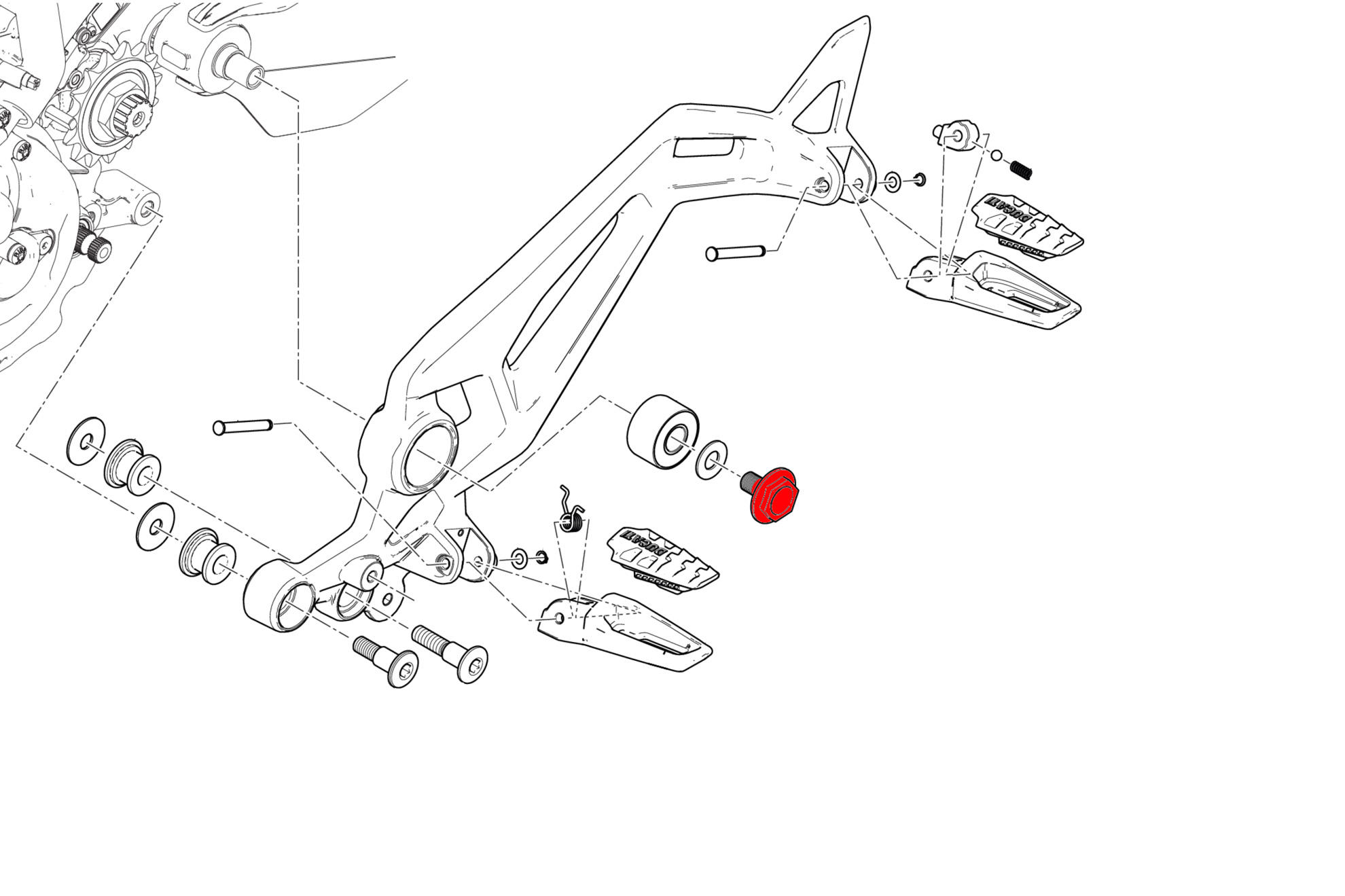 Central bolt kit for OEM rearsets Ducati | Cnc Racing