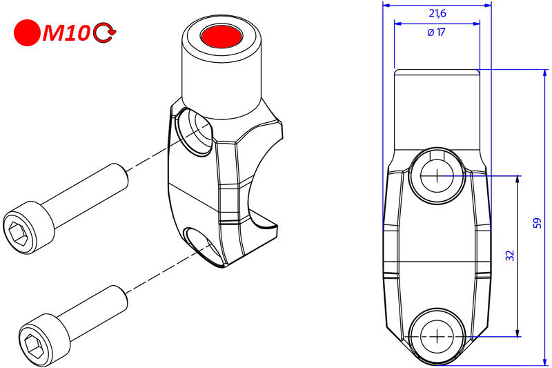 Brembo Master cylinder clamp with Mirror Mount thread M10 right