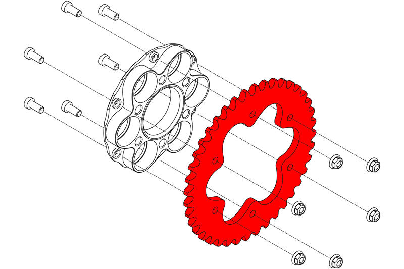 Corona componibile in ergal Z40 P525 6 fori per Ducati